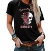 Round-neck Fashionable Skull Flower Print Top Women's T-shirt with Loose Short Sleeves