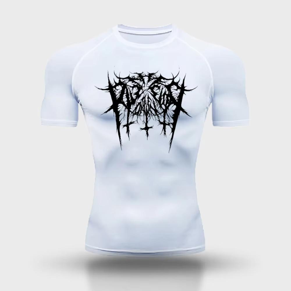 Мужская компрессионная футболка с принтом, короткий рукав, спортивный топ для тренировок и бега, эластичная, дышащая и быстросохнущая RL815 XXXL