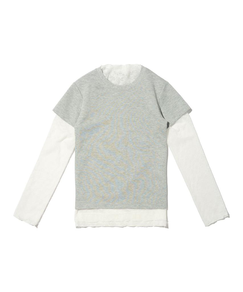 CARGOBROS FOR WOMAN Star See-Through Long Sleeve Layered Short Sleeve Tee Set (Ivory/Melange)