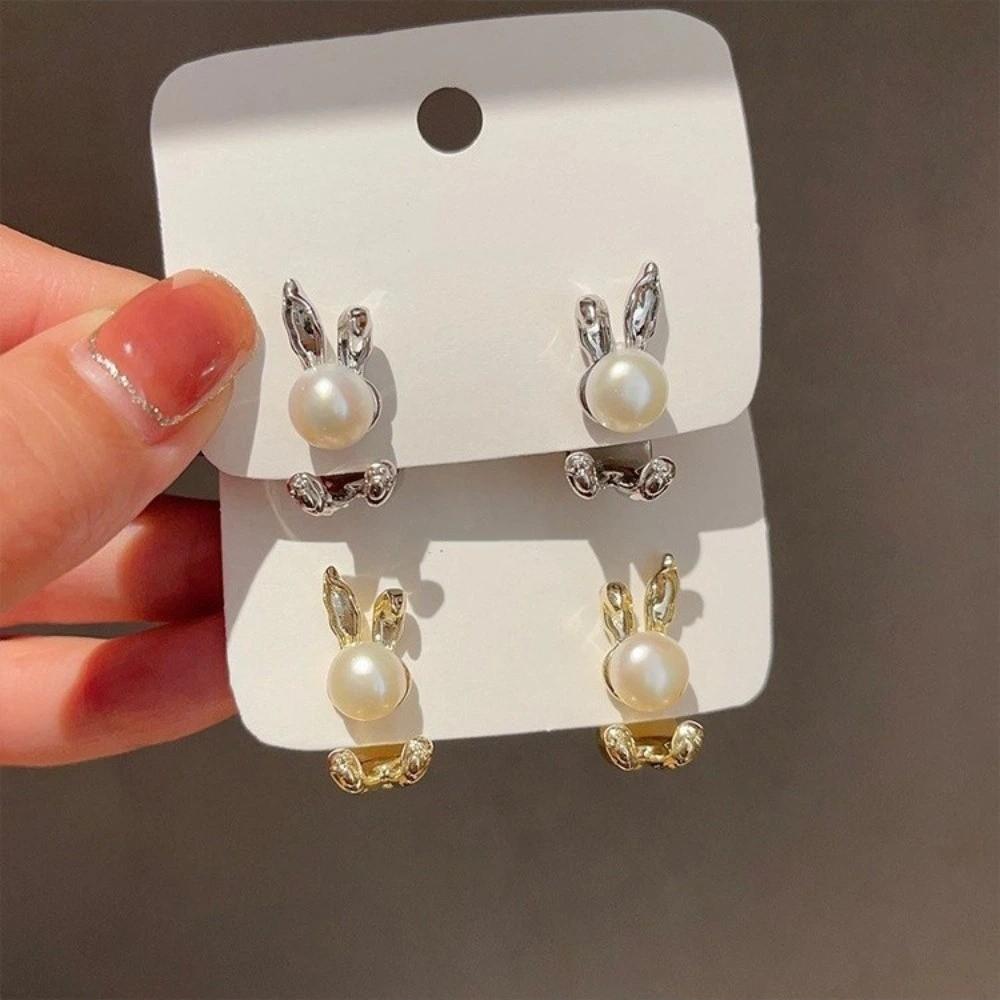 Cute Rabbit Ear Studs Simple Ladies Pearl Earrings Accessories Rabbit Earrings Women