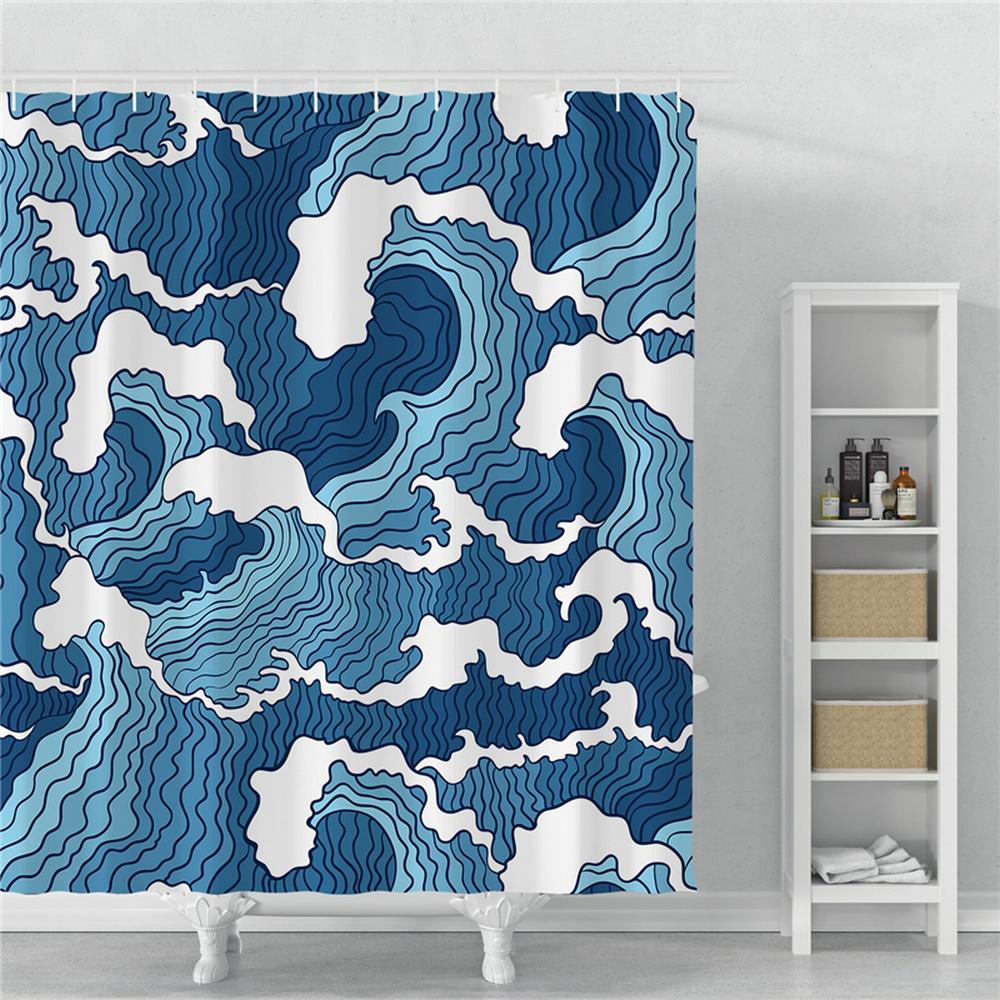 Japanese Style Series Ukiyoe Shower Curtain Ocean Waves Waterproof Curtains Polyester Printing Bathroom Decor Partition Screen