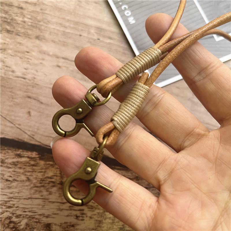 Lanyard Cowhide Phone Charm Strap Genuine Leather Wrist Strap Vintage Keychain Lanyard Custom Lanyards Neck Straps Landyard