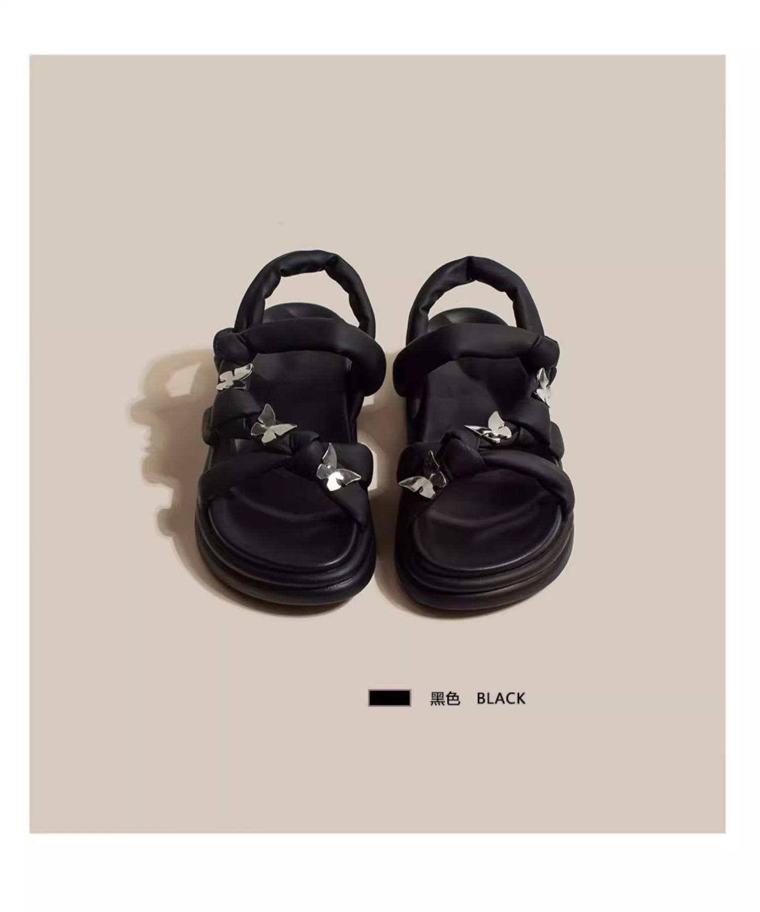 

білі сандалі на товстій підошві жіночі 2025 літо нові відчуття наступання на лайно ремінь з написом римські сандалі феєричний стиль вагітні жінки пляжне взуття 40 чорний