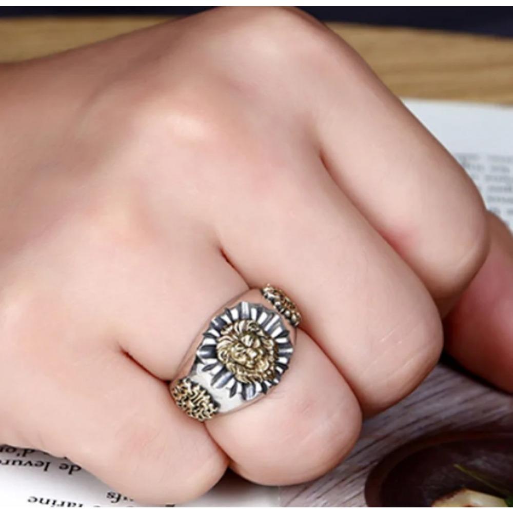 Fashionable Retro New Domineering Trendy Lion Ring Personalized Men's Lion Heart Adjustable Open Ring Party Accessories Gift