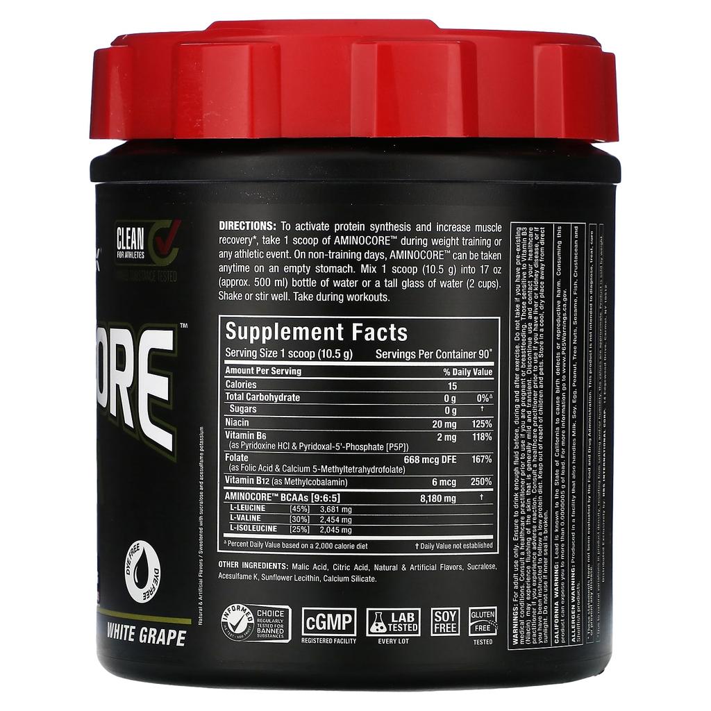 Aminocore Bcaa, White Grape, 945g (2.1Lb)