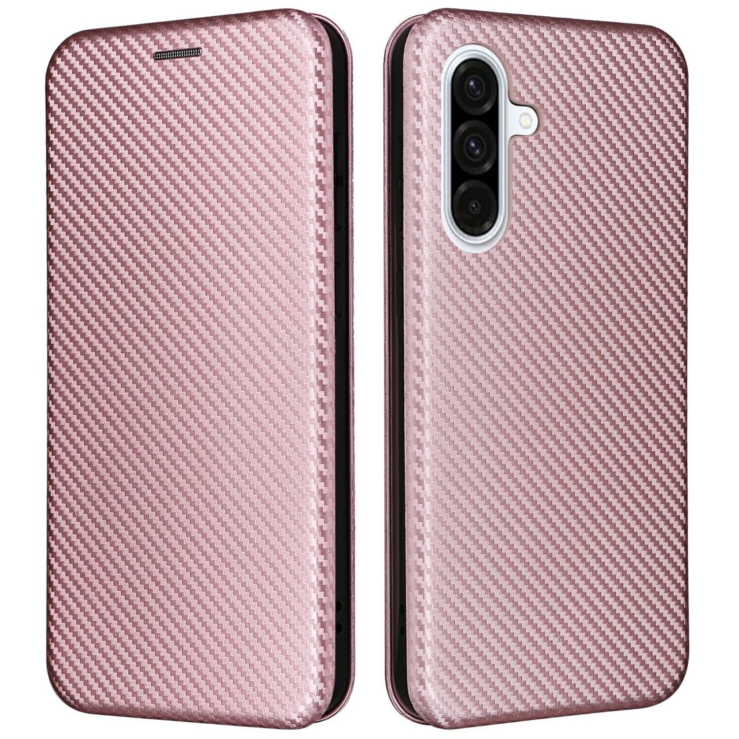 

Для Samsung Galaxy A26 5G Чохол Текстура карбонового волокна Ударостійкий Чохол для телефону з ПУ шкіри Rose Gold