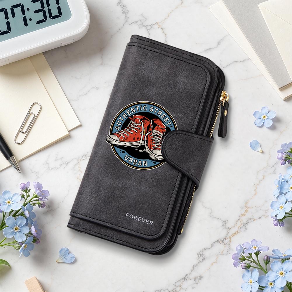 Vintage Urban Pattern Long Wallet Multi Slot Casual Portable Purse Fashion Daily Use Card Holder
