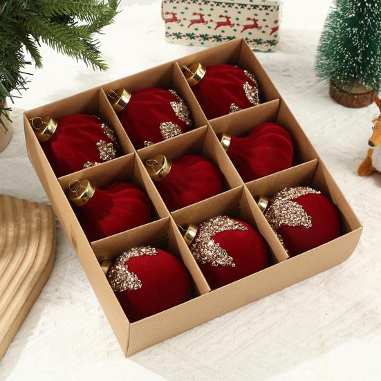 Velvet Christmas Balls Hanging Hoop Tree Decorations Xmas Party Ornaments Easy To Hang Plastic Holiday Decor for Home Office Parties