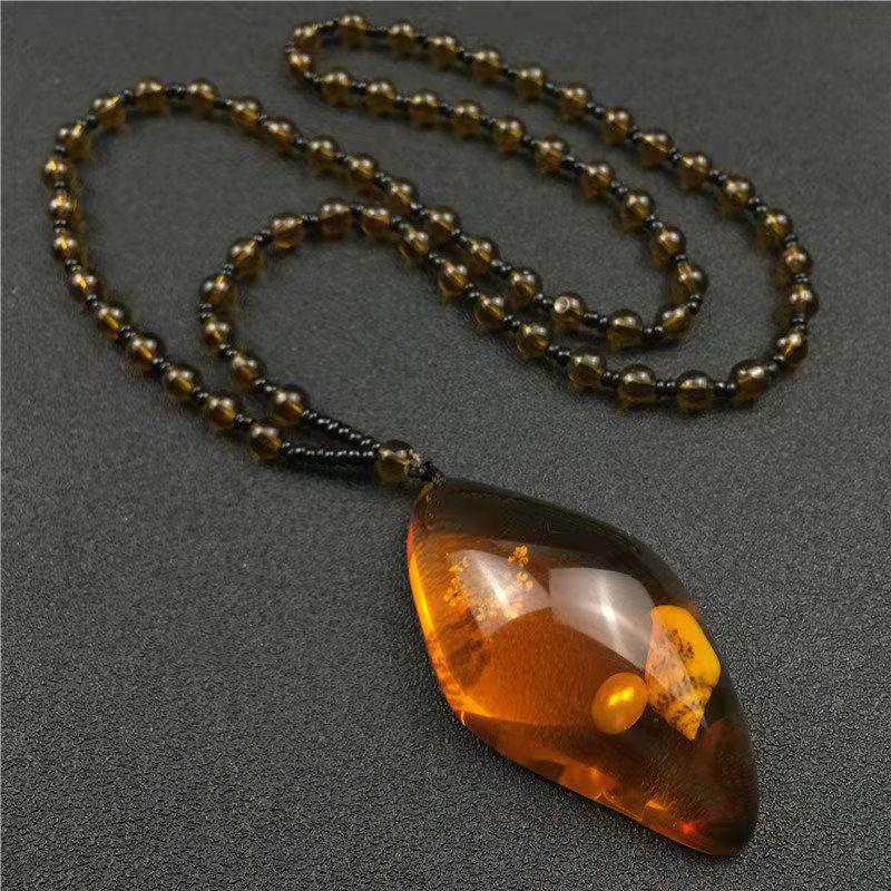 Retro Amber Pendant Necklace For Men And Women Long Pendant Sweater Chain Mother's Day Gift