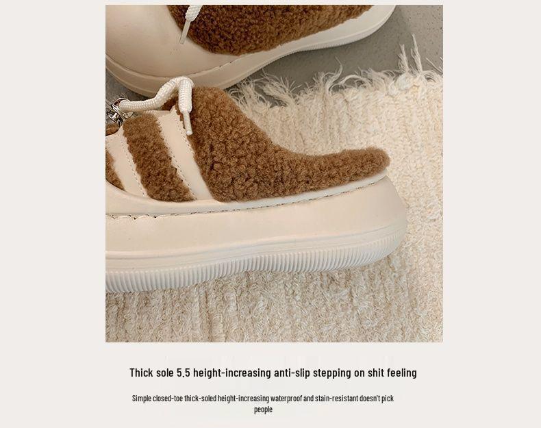 Women's High-Value Thick-Soled Cotton Slippers: Warm, Non-Slip, Fluffy, Height-Boosting for Autumn/Winter
