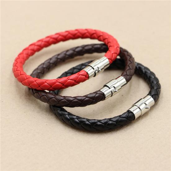 Unisex Faux Leather Braided Wristband Bracelet Magnetic Clasp Bangle Jewelry