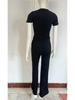 2025 Women's Spring Solid Color Casual Two-Piece Set: Short Sleeve & Long Pants