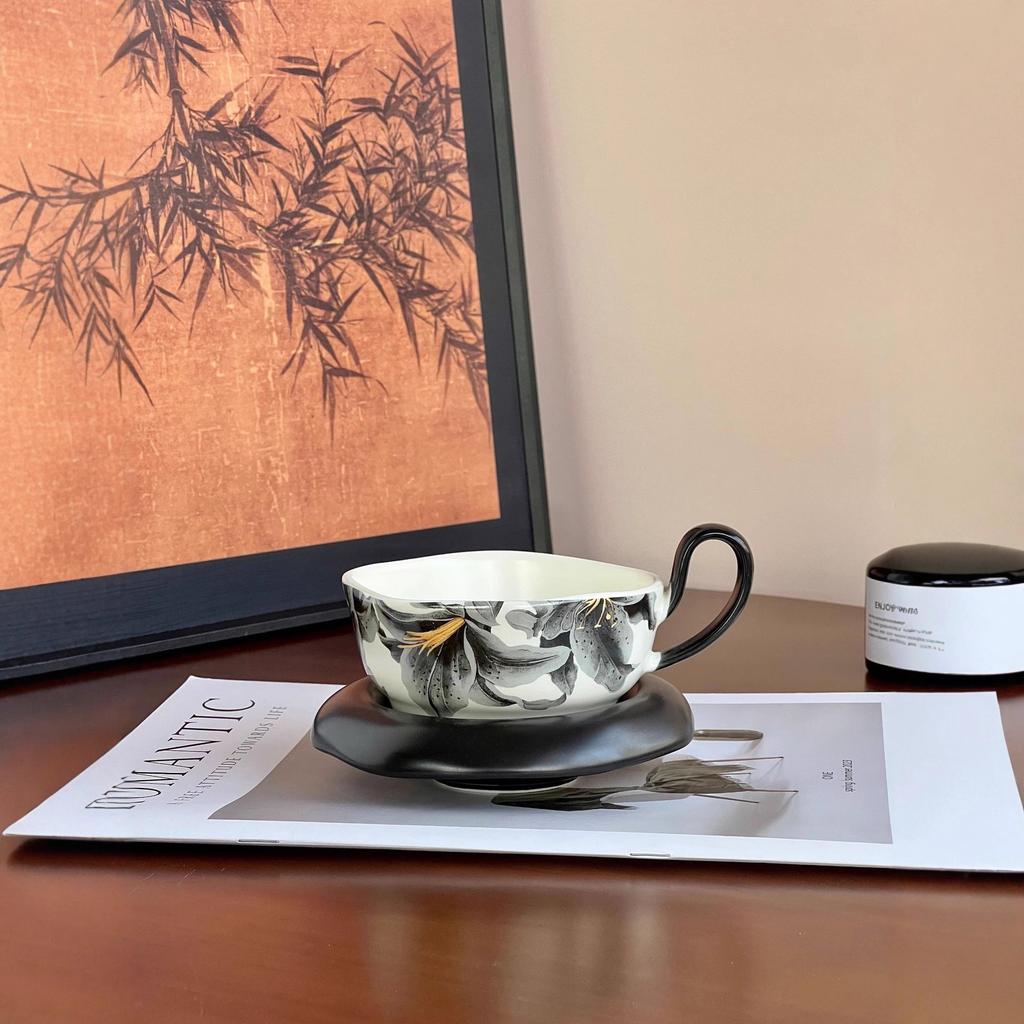 Hanging Ear Coffee Cup Saucer Mochu Orchid Medieval Ink Wind Cup Light Luxury High Sense Home Office Cup