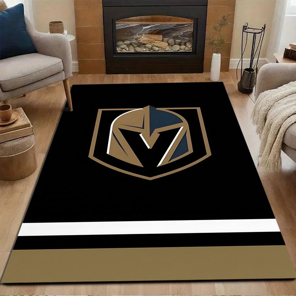 Knight Emblem on Black Patterned carpet, non slip mat suitable for living room and bedroom sofas