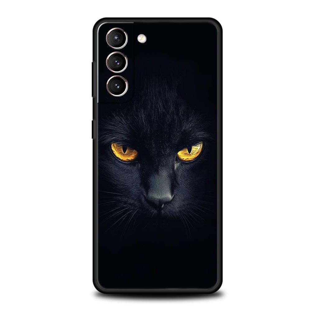 Black Cat Phone Case For Samsung Galaxy S24 S23 S22 S20 Ultra S21 FE 5G S10 S9 Plus S10E S8 Soft Silicone Cover