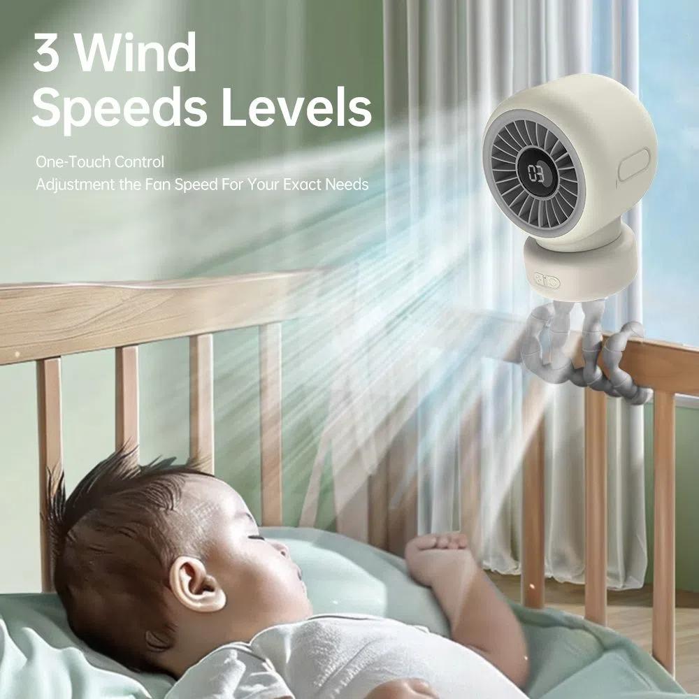 3600mAh Baby Stroller Fan 3 Speeds Rechargeable Fan Pro Octopus Clip Fan Outdoor