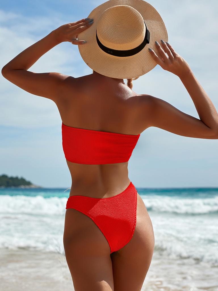 Women Swimsuit Bralette High Waist Bikini Sexy Swimsuit High Elasticity with Chest Pad Without Steel Support