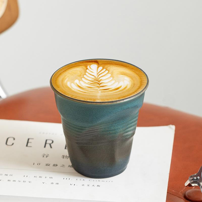 Coarse pottery espresso cup creative ceramic hand pinch pleated cup irregular origami cup retro latte cup teacup