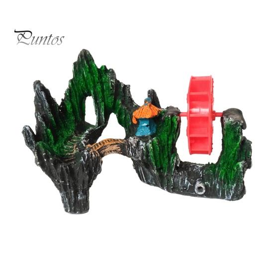 Spinning Waterwheel for Fish Tank Aquarium Waterwheel, Ornament, Mini Rockery Mountain Air Bubbler, Resin Accessory Aerating Action Hideout Cave Betta