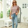 Ladies Summer Button Short Sleeve O Neck Solid Color Hollow Breathable Pullover T Shirt Top