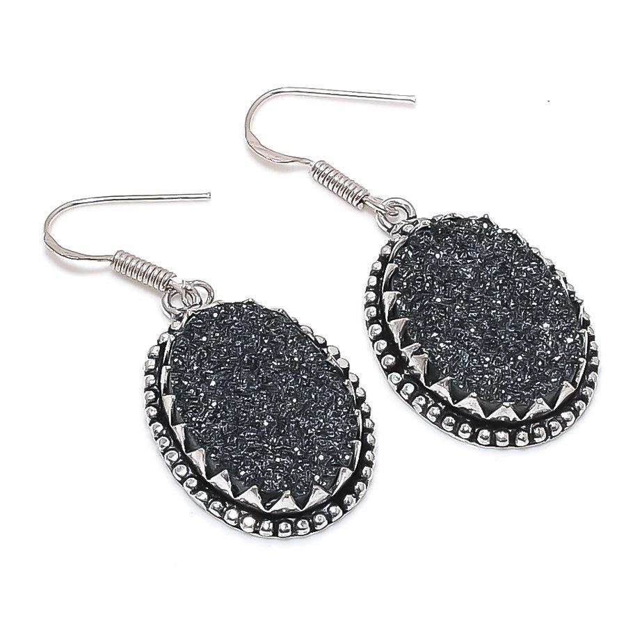 

Натуральный титановый друзовый драгоценный камень 925 стерлинговое серебро ювелирные изделия серьга 1.81 J3n91