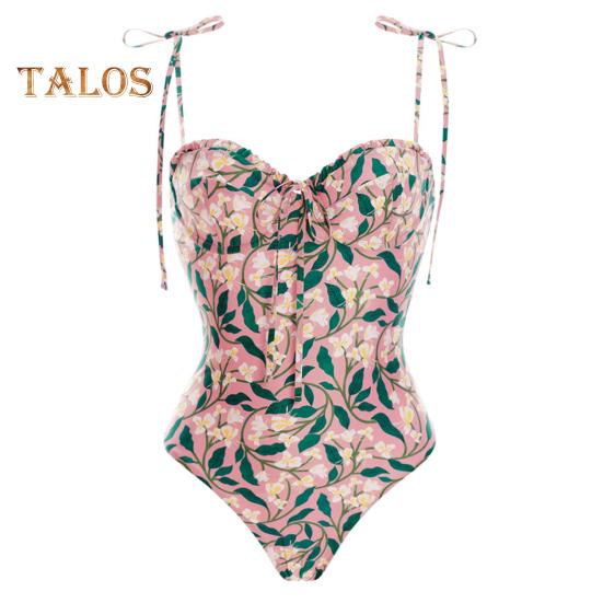 2Pcs/Set Women Swimsuit Set Sling Floral Print One-Piece Beach Cover Wrap Skirt Set for Beach Vacation Party
