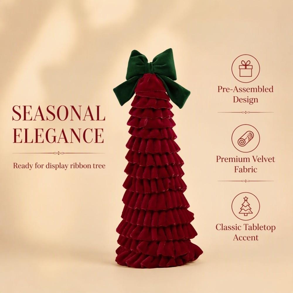 Bow Decor Christmas Tree Ornament Exquisite Tree Shape Bowknot Ruffled Style Tree Tower Home Decor