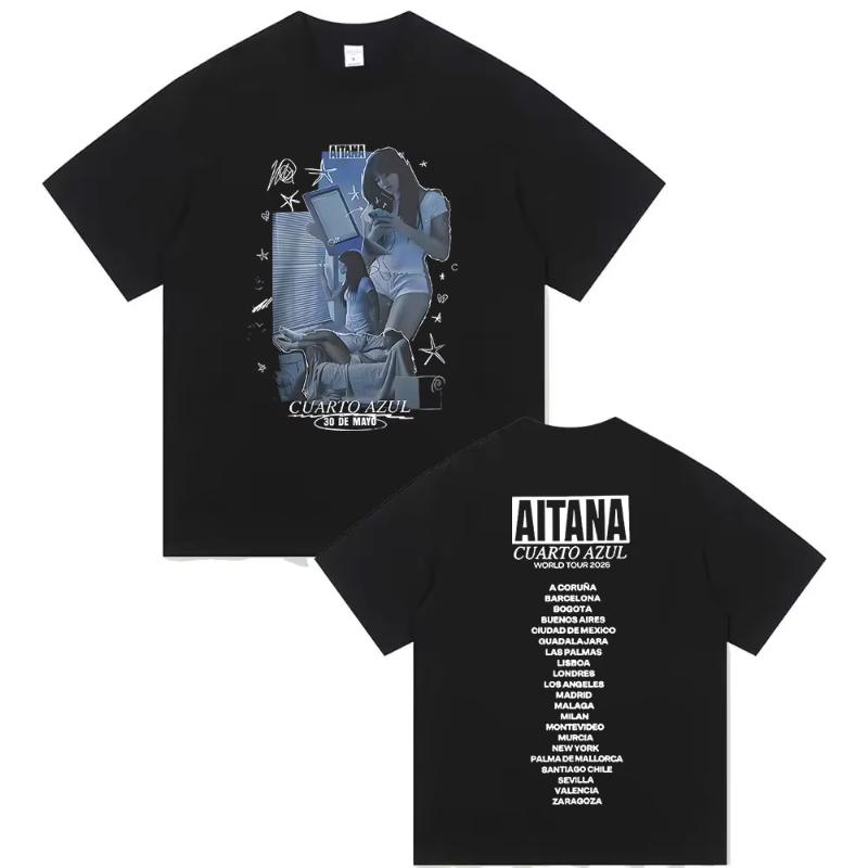 Zangeres Aitana Cuarto Azul Tour 2025 Print T-shirt Unisex Dames Hip Hop Fans Kleding Korte Mouw T-shirts Tops Puur Katoen T-shirt