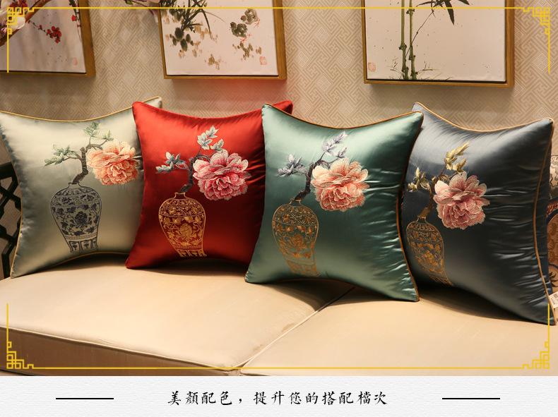 High-grade Flower Vase Embroidered Cushion Cover Chinese Style Sofa Pillow Cases Classical Pillowcases Home Party Decoration