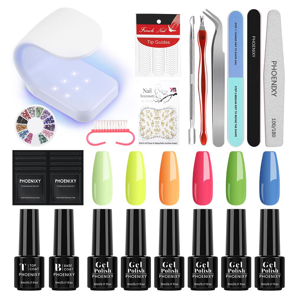 PHOENIXY UV LED Nail Lamp Nail Dryer Varnish Gel Nail Polish Set Manicure Kit Base Top Coat and Soak-off Nail Art Tool Sets Starter Kit