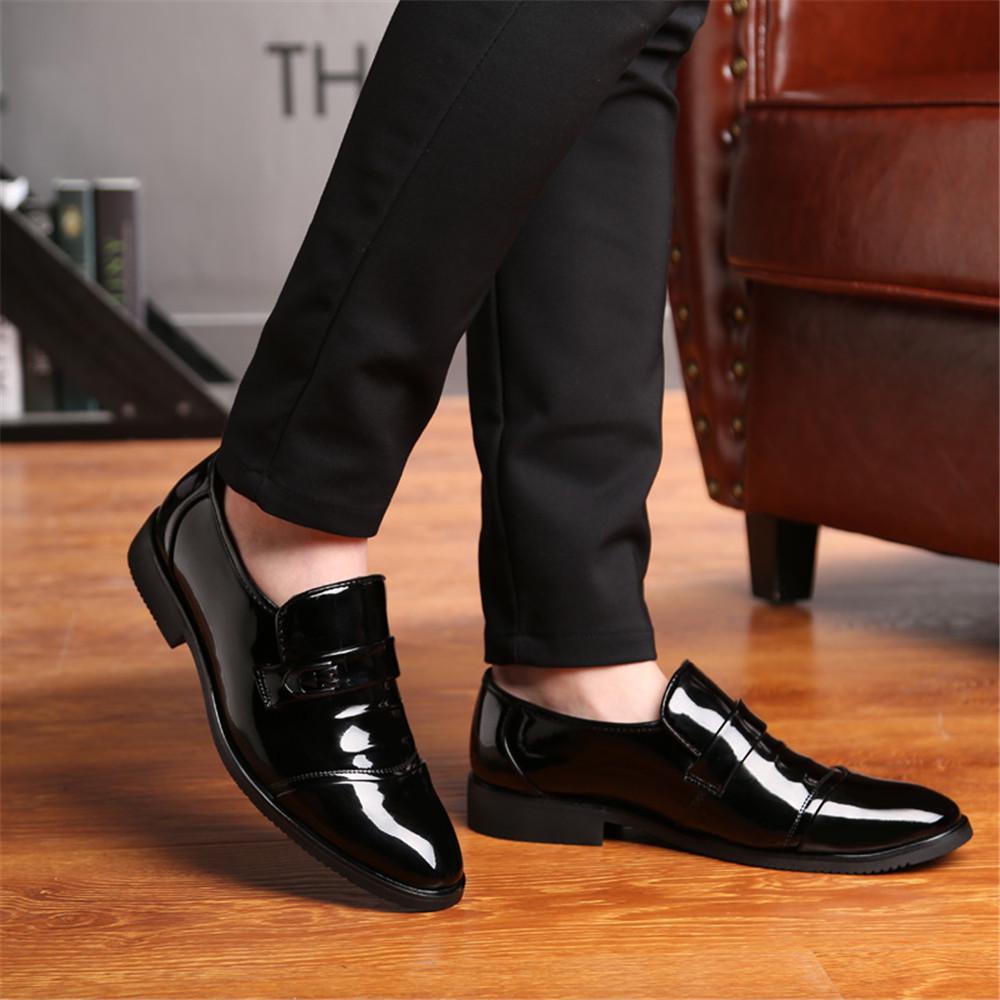 Men Fashion Pointed Toe Derby Business Wedding Leather Shoes Casual