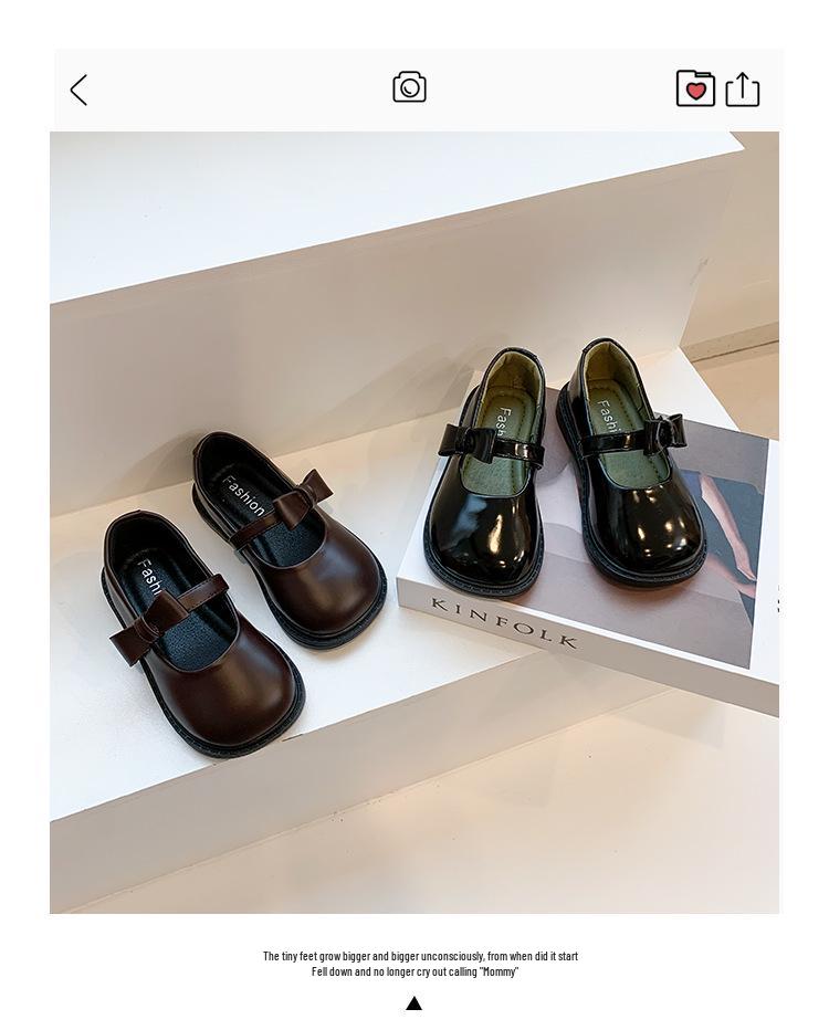 Girls' Black Leather Princess Shoes - British Style Autumn Collection