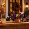 Fall Season Shelf Decor Happy Halloween Wooden Sign Ornaments with Pumpkin Ghost And Bat Elements for Decorative Party Props Tiered Tray Table Autumn