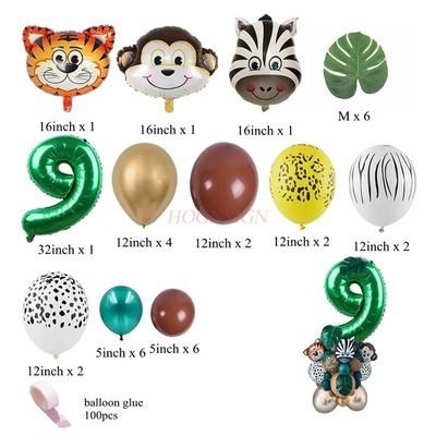 Forest Animal Cartoon Baby One Year Old Decoration Scenery Green Pet Multi Color Aluminum Foil Landing Balloon Combination