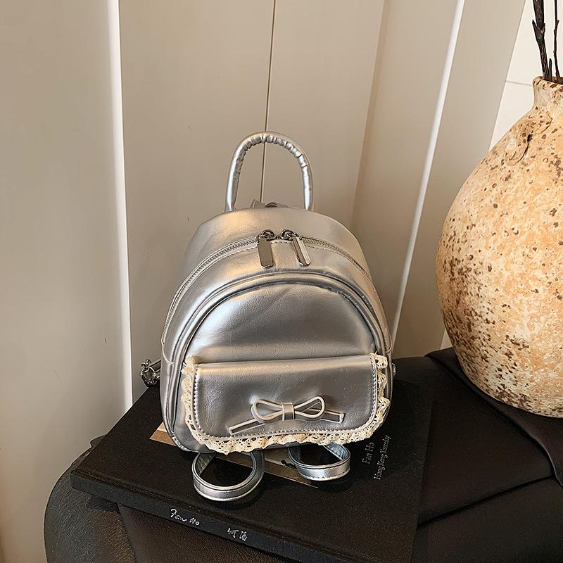 Korean Version of Fashion Portable Small Bag Women's 2025 Summer New Simple Bow Backpack Casual Schoolbag