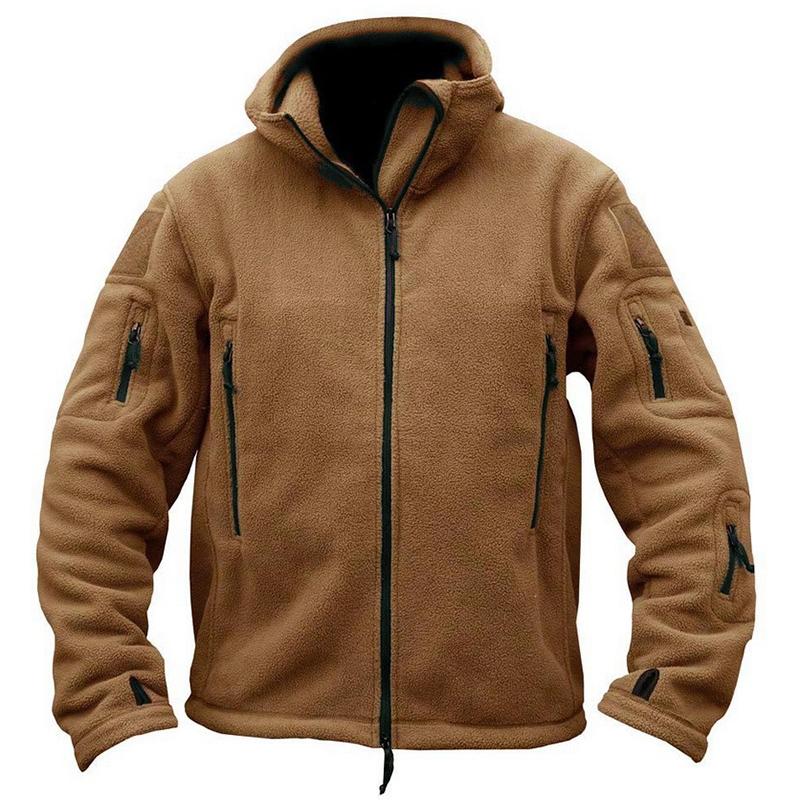 Giacca da uomo con cappuccio militare calda da esterno con capispalla polare termico in pile tattico e cappuccio per l'escursionismo