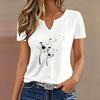Fashion Funny Cat Flower T-shirt V Neck Casual Y2k Style T Shirts Women Short Sleeve Tee Shirt V-Neck Summer Spring