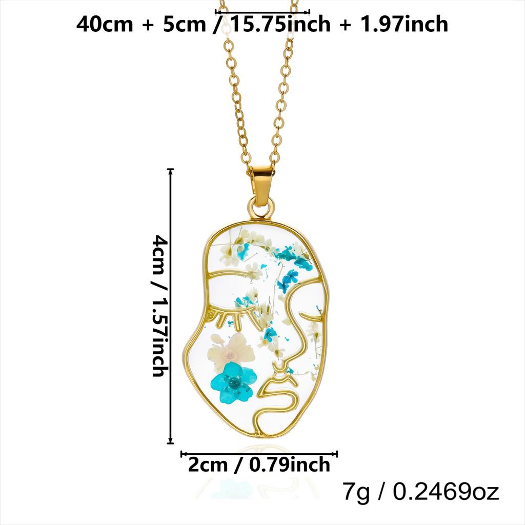 Romantic Artistic Face Flower Pendant Necklace for Women Stainless Steel Chain Unique Design Summer Party Jewelry Gift