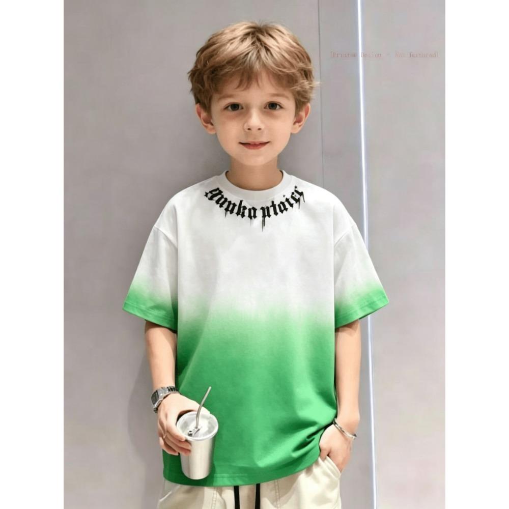 Fashionable round neck T-shirts for boys and girls, tie-dye gradient short-sleeved T-shirts, summer round neck tops,