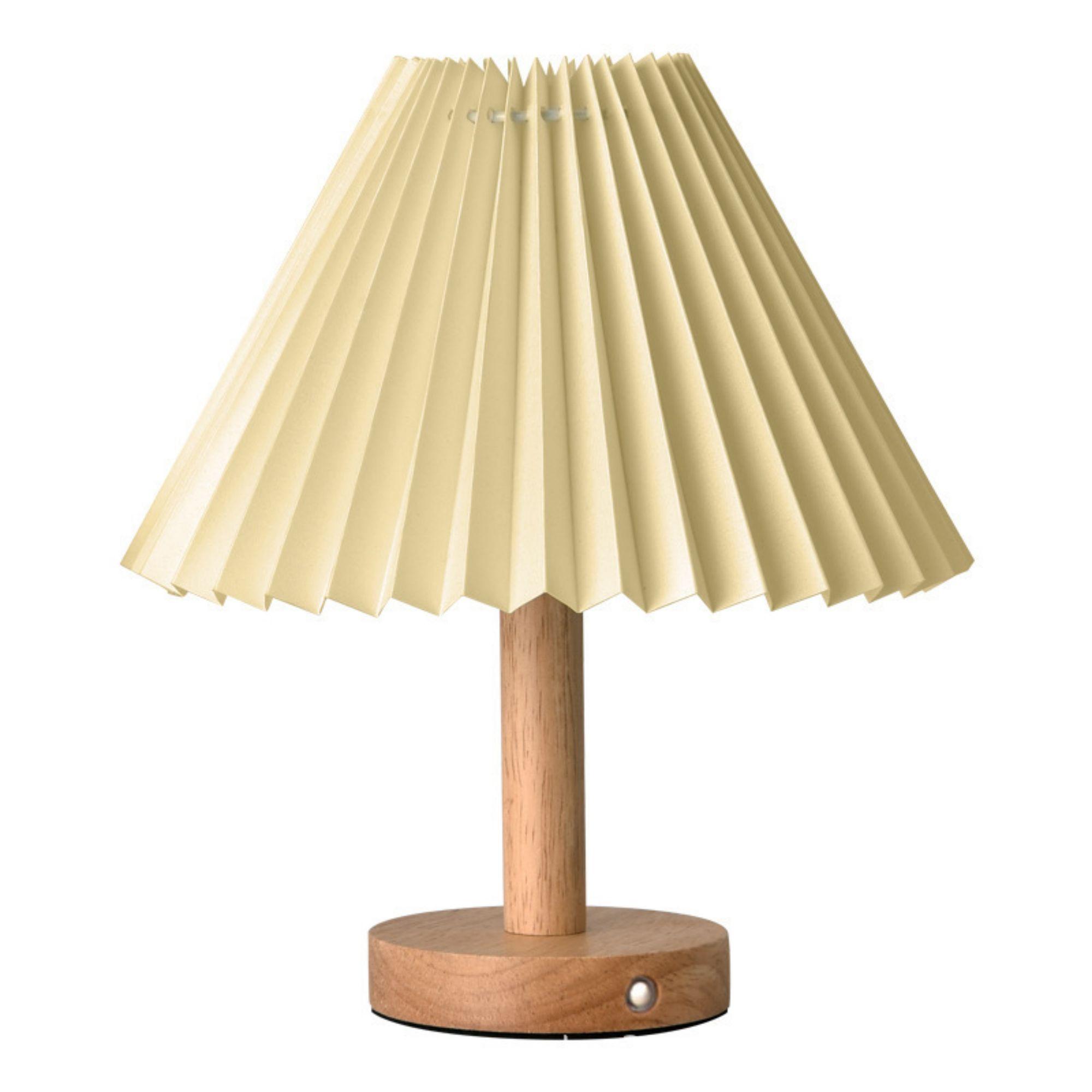 

1pc pleated bedroom bedside lamp,Nordic style solid wood night lamp,bed and breakfast atmosphere lamp,decorative table lamp 5w&Beige