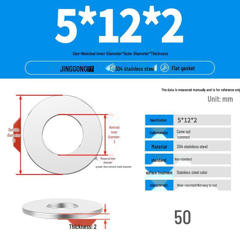 Zesílená plochá podložka/distanční kroužek z nerezové oceli 304 M4 M5 M6 M8