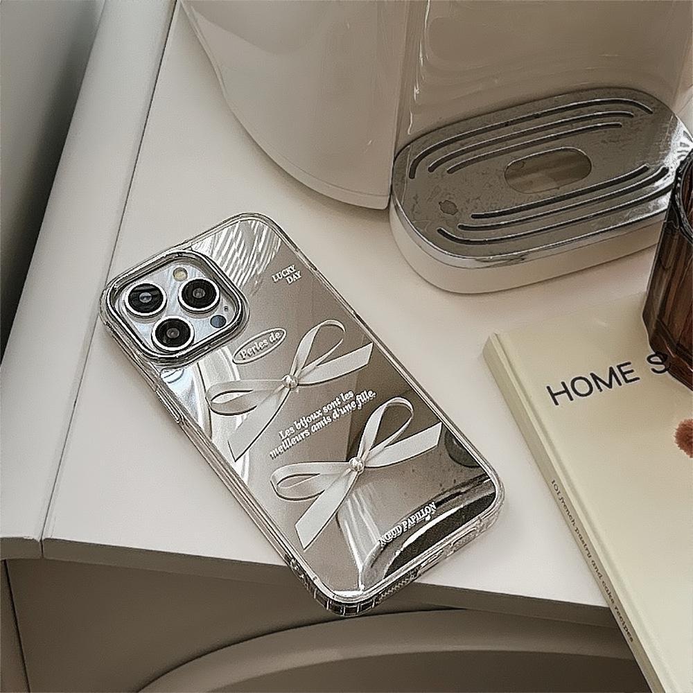 Bow-shaped Makeup Mirror Phone Case For Iphone 16 17 15 Pro Max 14 Plus 13 12 11 17Air 17E 16E Funda Coque Phone Cover