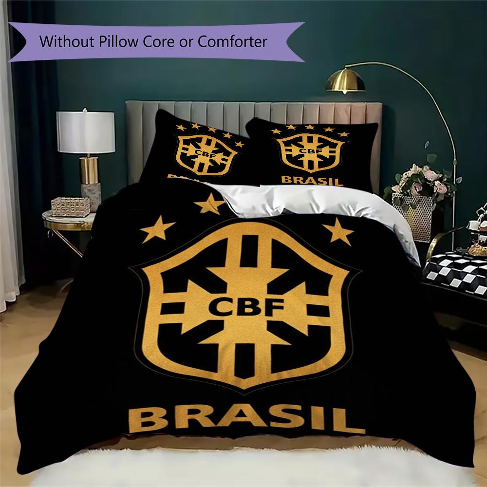 Brazilian Football Pattern Bedding Uilt Set Uilt Cover Pillowcase Home Decoration Birthday Gift (1 * Duvet Cover + 2 * Pillowcase Without Core)