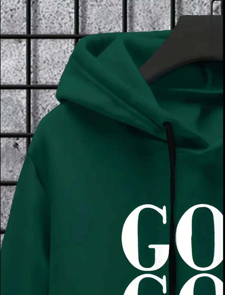 Unisex Trendy Letter Fleece Sweatshirt Set - Long Sleeve, Hooded, for Autumn & Winter