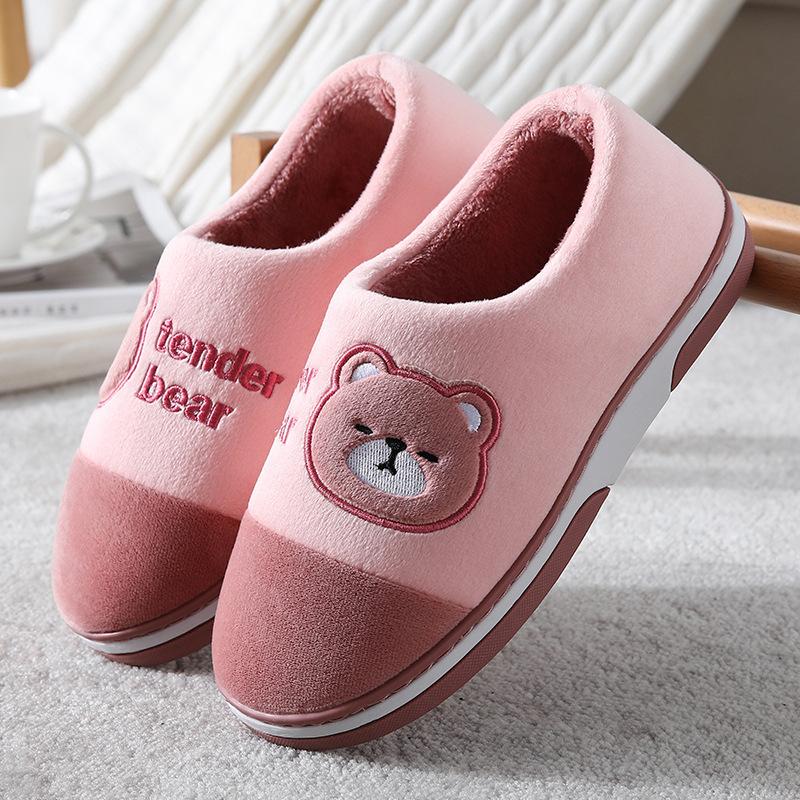 Winter Shoes For Men Home Warm Plush Slippers Indoor House Shoes Thick Sole Cartoon Bear Slippers Women Casual Non-Slip Footwear