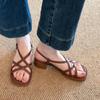 Sheepskin version~ Retro cross-strap, thin strap, soft sole, thick heel, Roman shoes, women's open toes, stepping on shit sandals