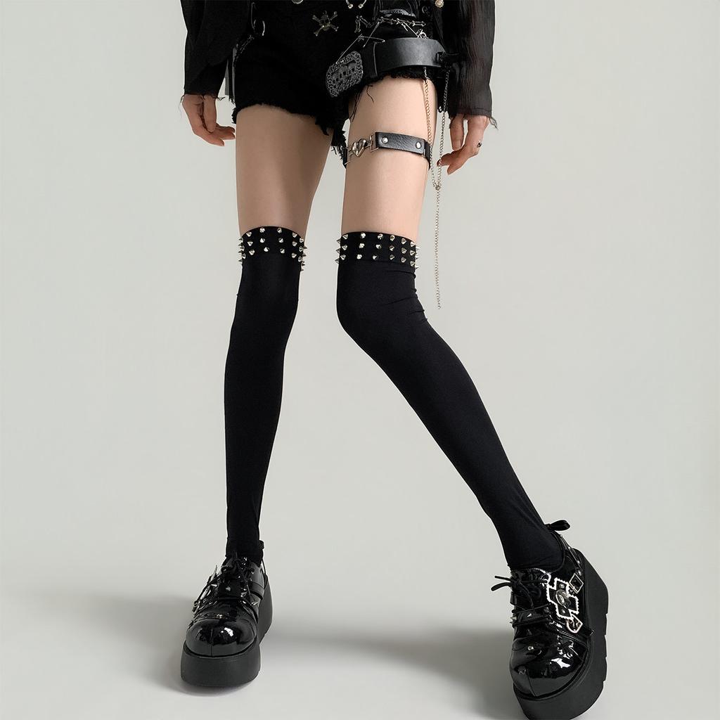 Summer Sexy Rivet Punk Suspender Stockings Y2K Shibuya Girl Black Silk Stockings Cosplay Women'S Long Stockings