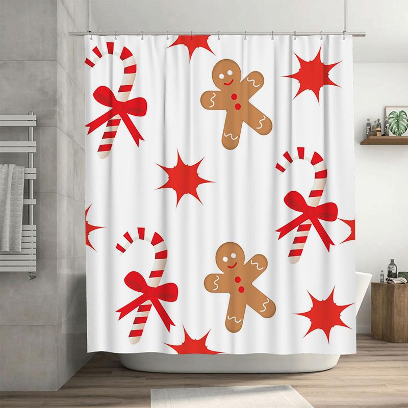 

Tu Christmas Shower Curtain Festive Holiday Decor Bathroom Fabric Waterproof Backdrop Xmas Pattern Home Decor Festive Design Ele W60H190(CM)-1 Pcs