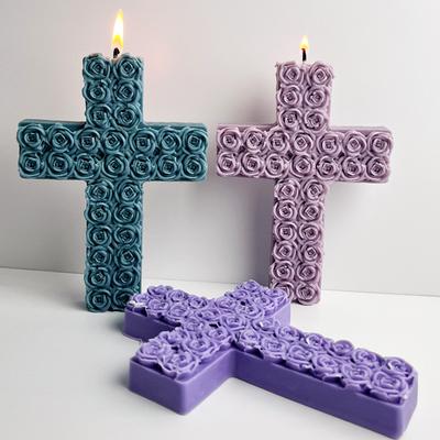 Kreativní silikonová forma na svíčku s křížem a růží, forma na aroma sádru, pryskyřici, květinový ornament, ručně vyráběné potřeby pro výrobu svíček