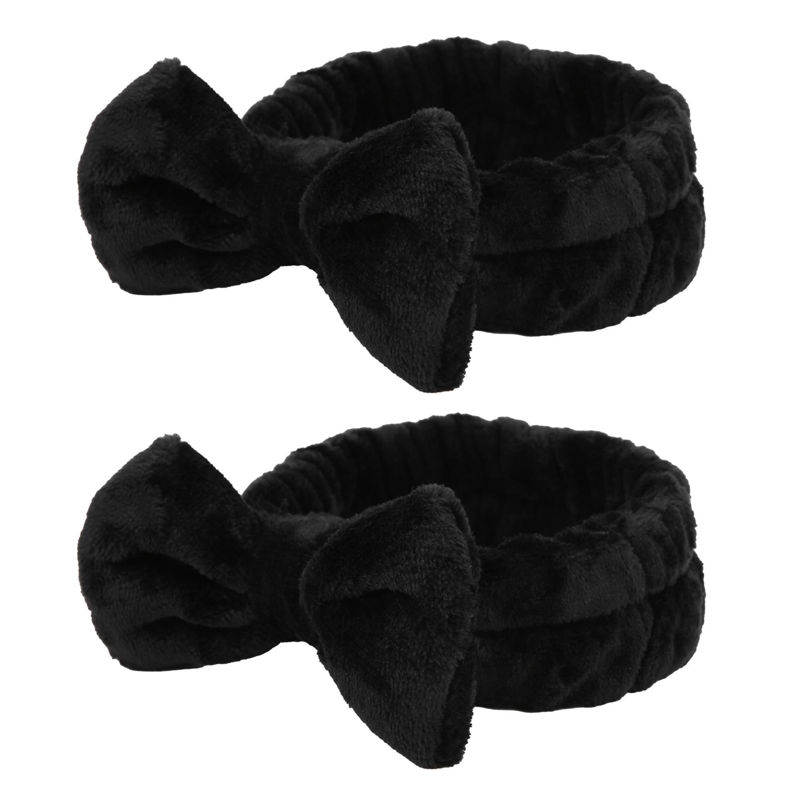 

2 шт. повязка на голову для макияжа, регулируемая черная мягкая повязка на голову с бантом для душа